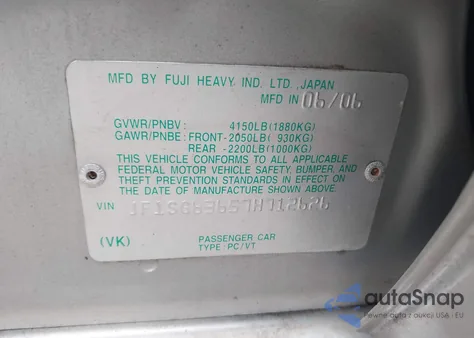 2007 Subaru Forester 2.5X from USA, damaged, VIN JF1SG63657H712626